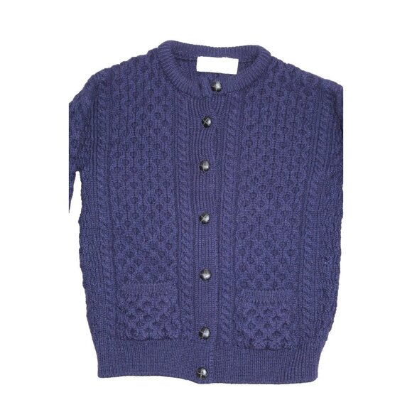 Aran Crafts Ireland Sweater Blue Chunky Fishermans Wool Cable Knit Cardigan Sz M - Picture 4 of 5